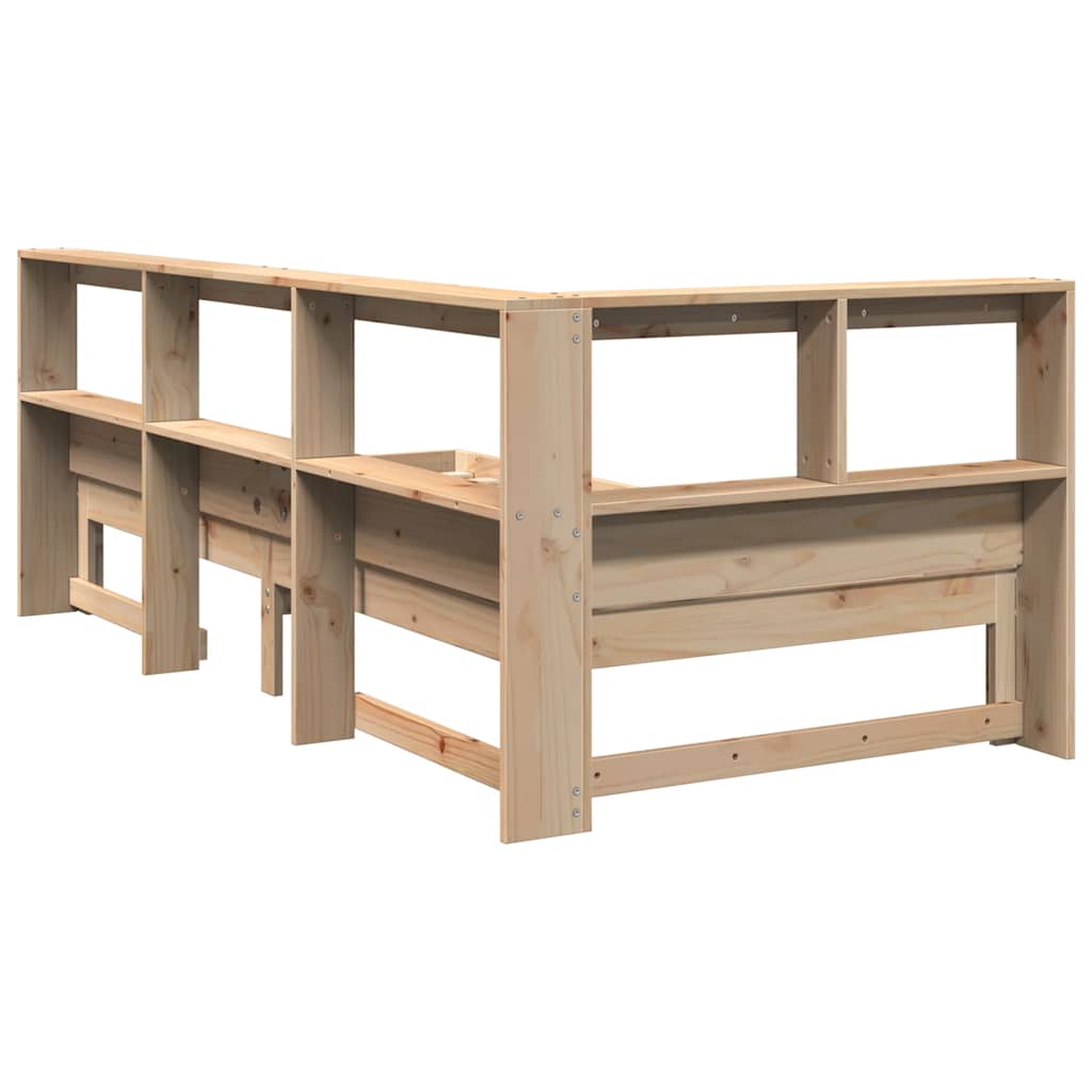 Bed met boekenkast zonder matras massief grenenhout 90x200 cm