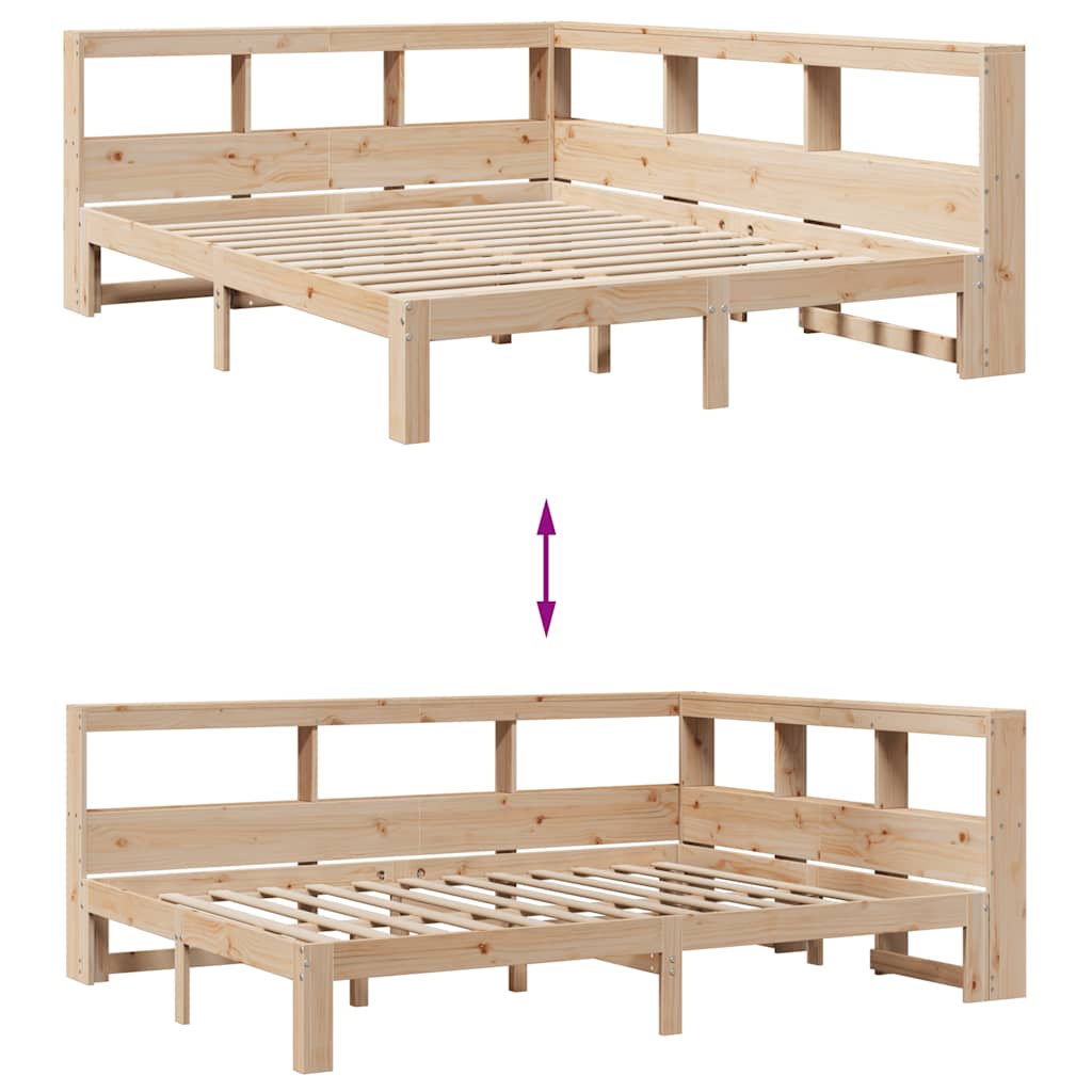 Bed met boekenkast zonder matras massief grenenhout 140x190 cm