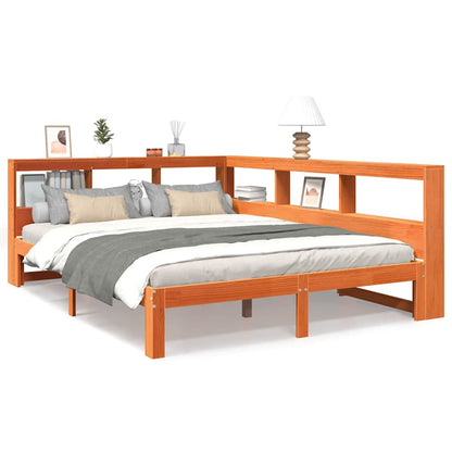 Bed met boekenkast zonder matras grenenhout wasbruin 140x190 cm