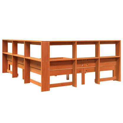 Bed met boekenkast zonder matras grenenhout wasbruin 140x190 cm