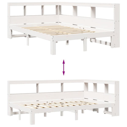 Bed met boekenkast zonder matras grenenhout wit 135x190 cm