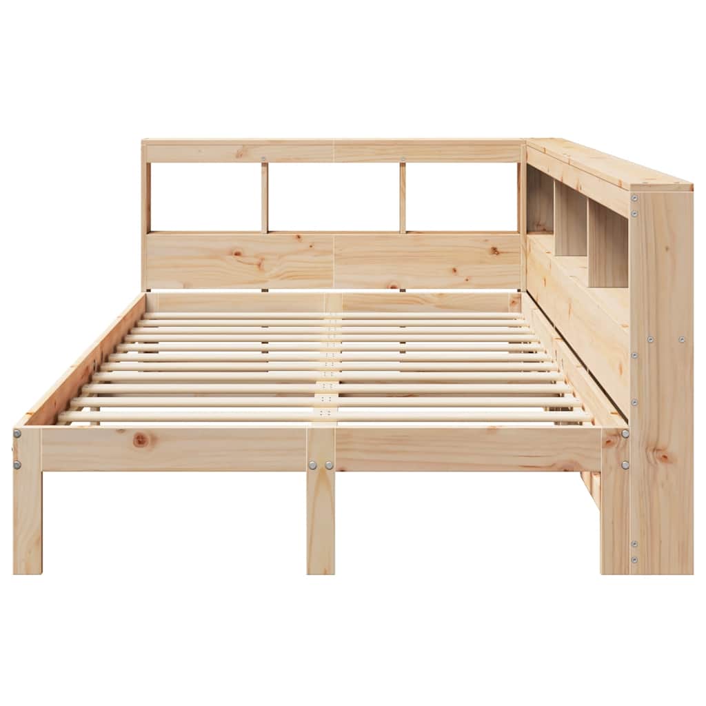 Bed Met Boekenkast Zonder Matras Massief Grenenhout 120 x 190 cm Naturel