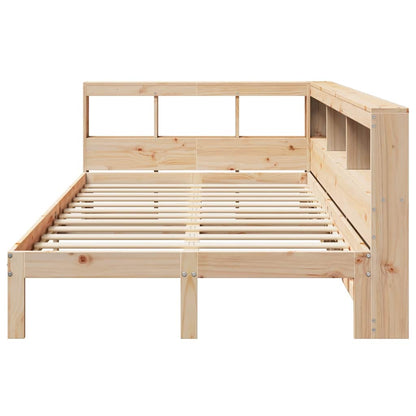 Bed Met Boekenkast Zonder Matras Massief Grenenhout 120 x 190 cm Naturel