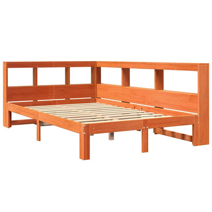 Bed met boekenkast zonder matras grenenhout wasbruin 120x190 cm