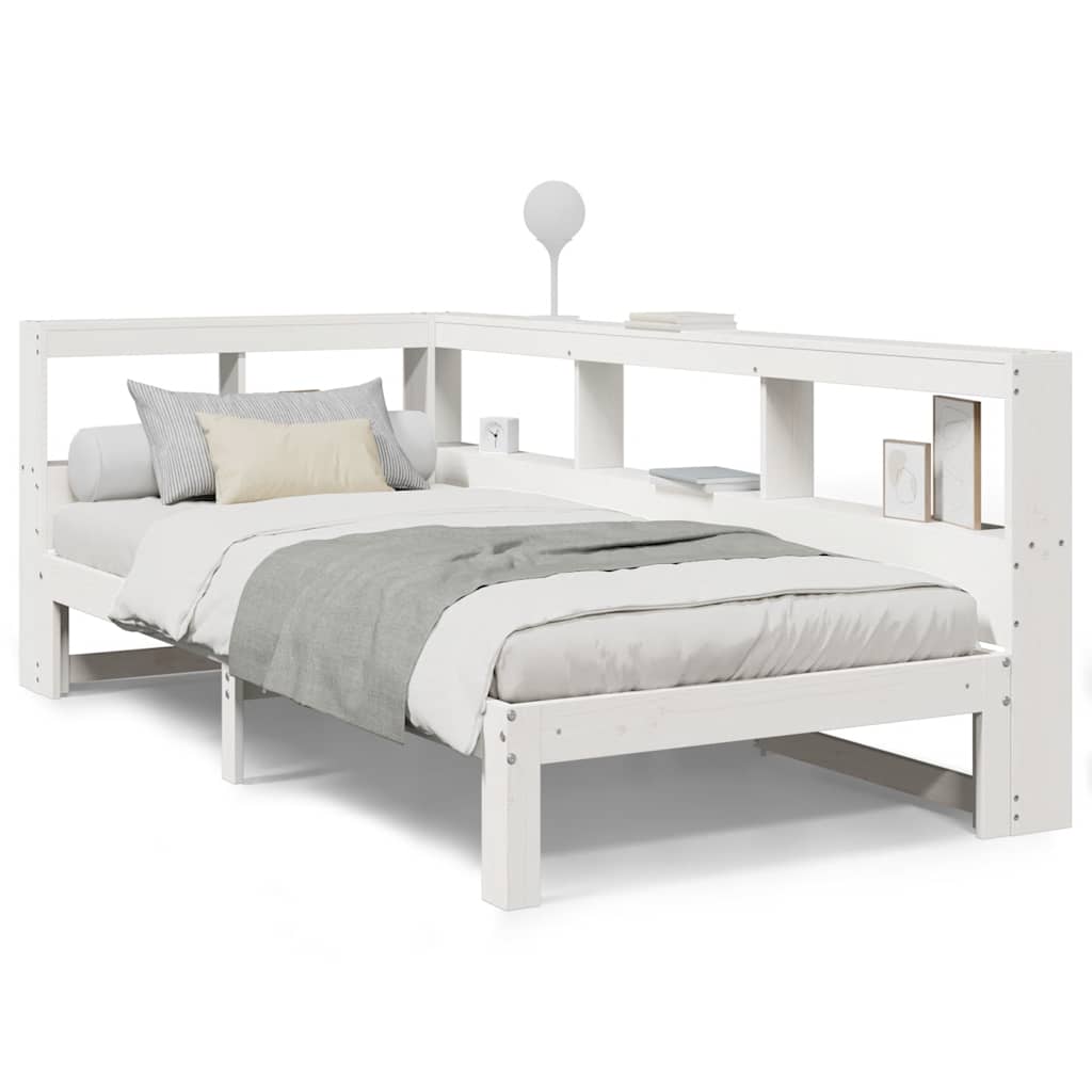 Bed Met Boekenkast Zonder Matras Grenenhout 90 x 190 cm Wit