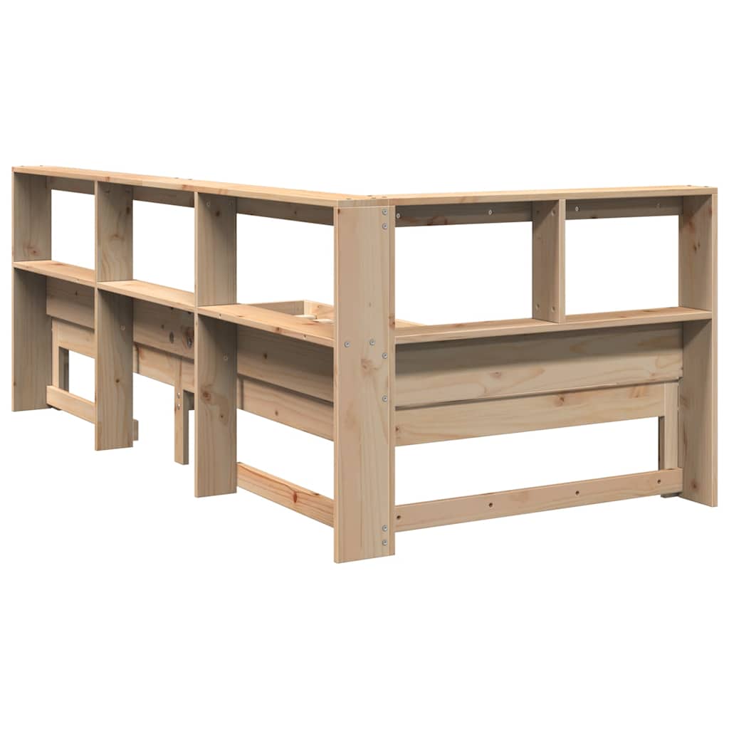 Bed met boekenkast zonder matras massief grenenhout 75x190 cm