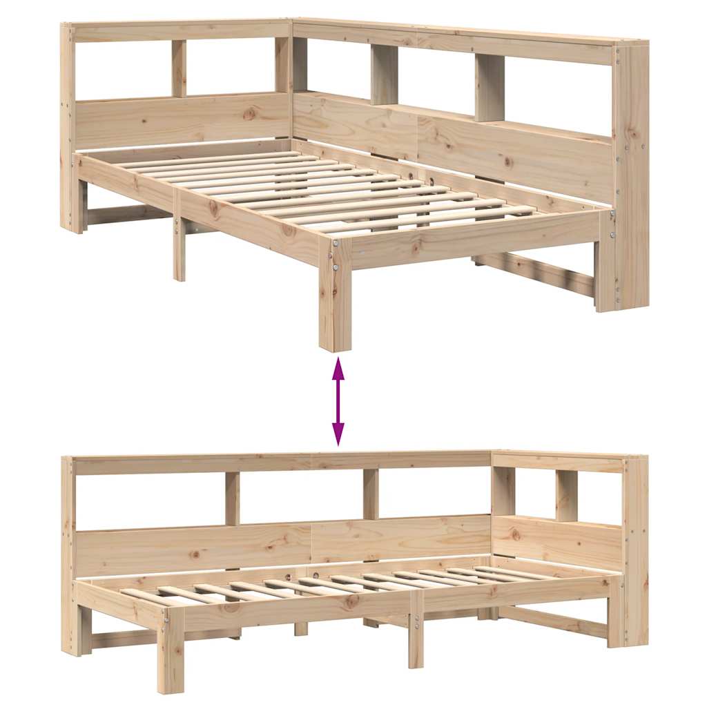 Bed met boekenkast zonder matras massief grenenhout 75x190 cm