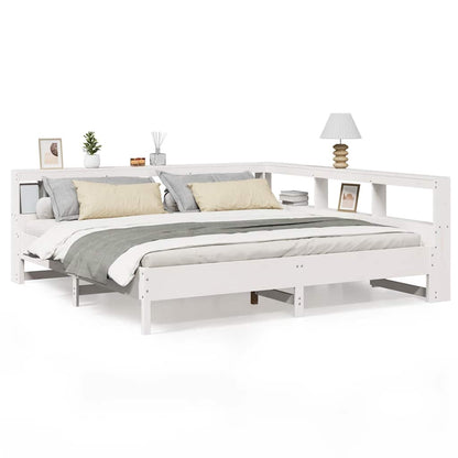 Bed met boekenkast zonder matras grenenhout wit 200x200 cm