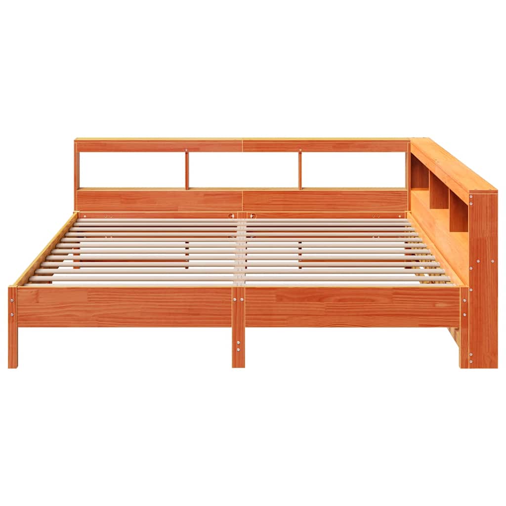 Bed met boekenkast zonder matras grenenhout wasbruin 200x200 cm