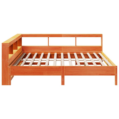 Bed met boekenkast zonder matras grenenhout wasbruin 200x200 cm