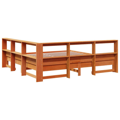 Bed met boekenkast zonder matras grenenhout wasbruin 200x200 cm