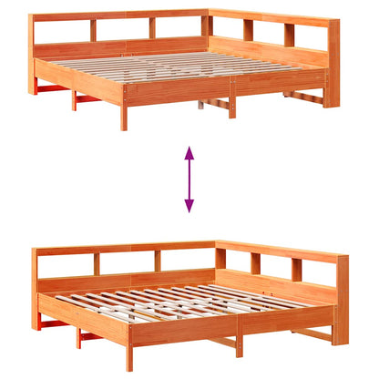 Bed met boekenkast zonder matras grenenhout wasbruin 200x200 cm