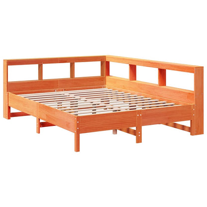 Bed met boekenkast zonder matras grenenhout wasbruin 160x200 cm