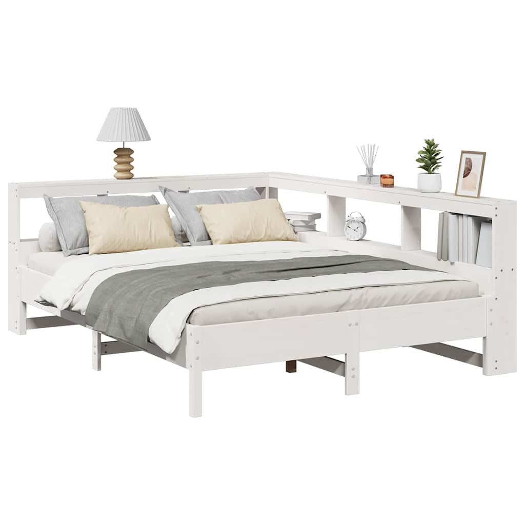 Bed met boekenkast zonder matras grenenhout wit 150x200 cm