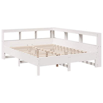 Bed met boekenkast zonder matras grenenhout wit 150x200 cm