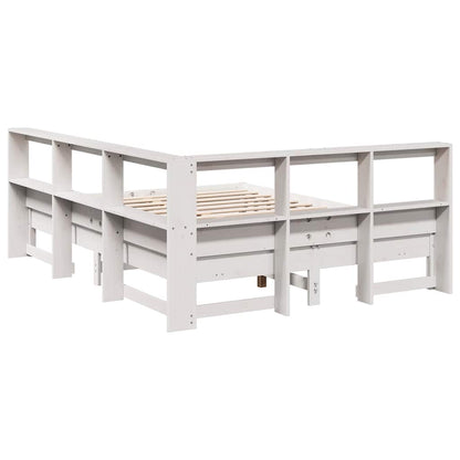 Bed met boekenkast zonder matras grenenhout wit 150x200 cm