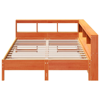 Bed met boekenkast zonder matras grenenhout wasbruin 150x200 cm