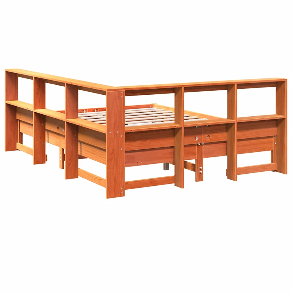 Bed met boekenkast zonder matras grenenhout wasbruin 150x200 cm