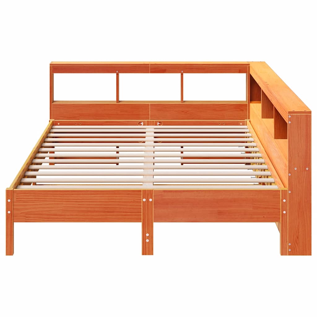 Bed met boekenkast zonder matras grenenhout wasbruin 140x200 cm