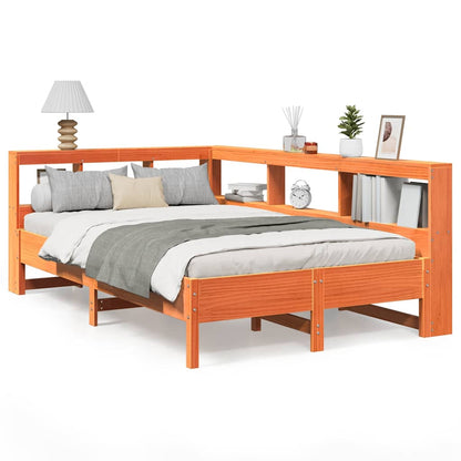 Bed Met Boekenkast Zonder Matras Grenenhout 120 x 200 cm Wasbruin