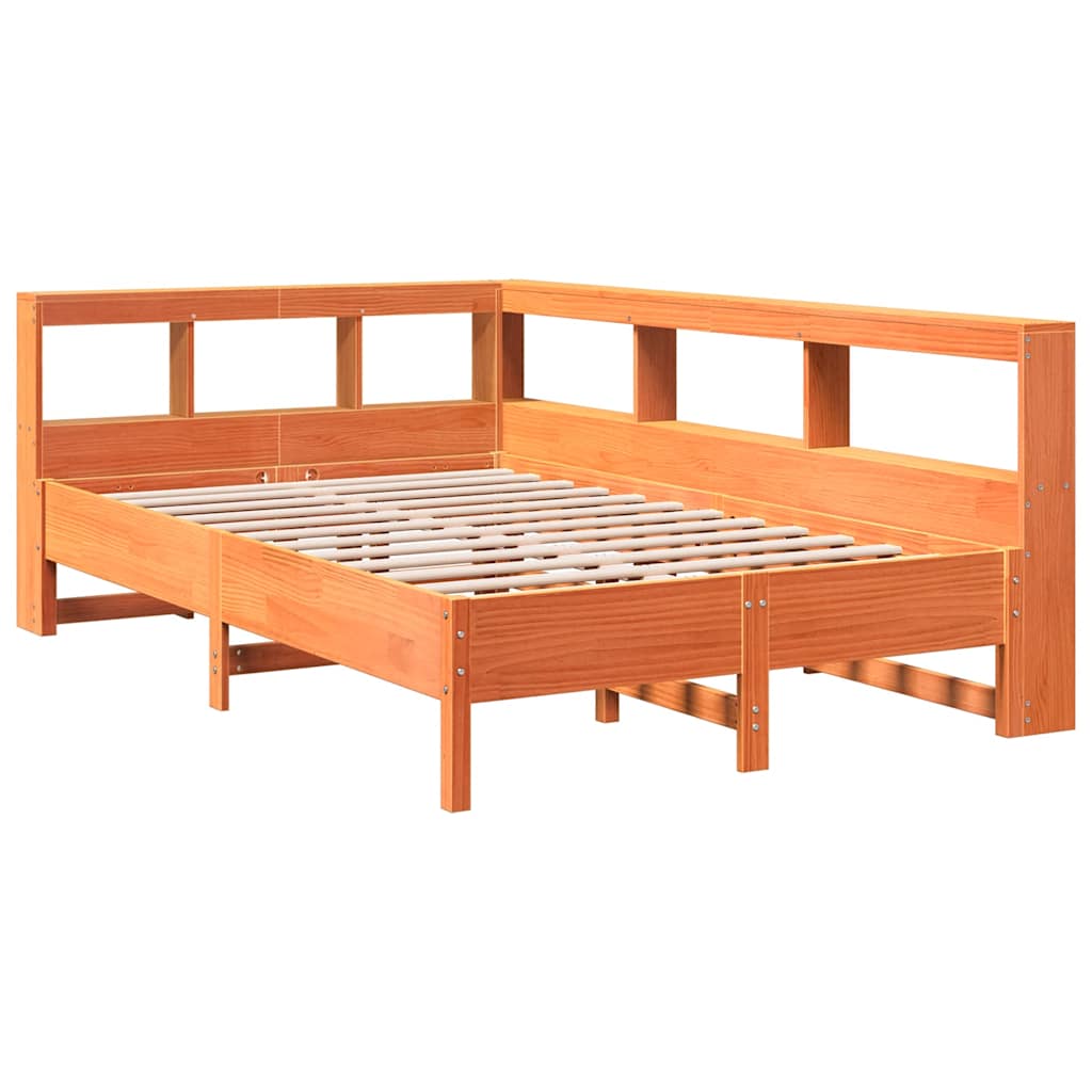 Bed Met Boekenkast Zonder Matras Grenenhout 120 x 200 cm Wasbruin