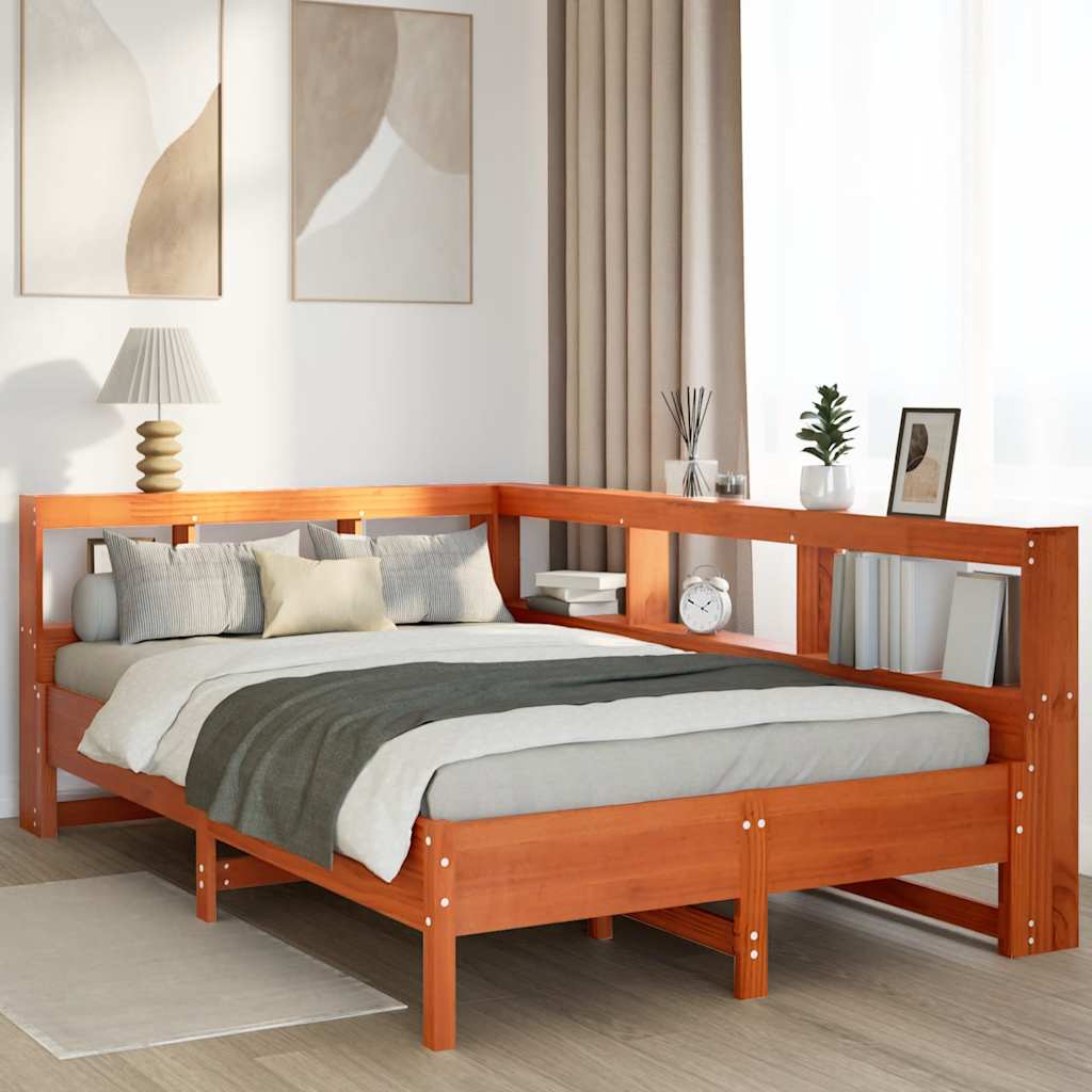 Bed Met Boekenkast Zonder Matras Grenenhout 120 x 200 cm Wasbruin