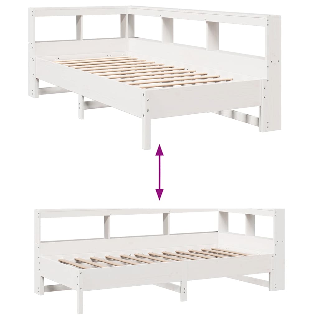 Bed Met Boekenkast Zonder Matras Grenenhout 100 x 200 cm Wit