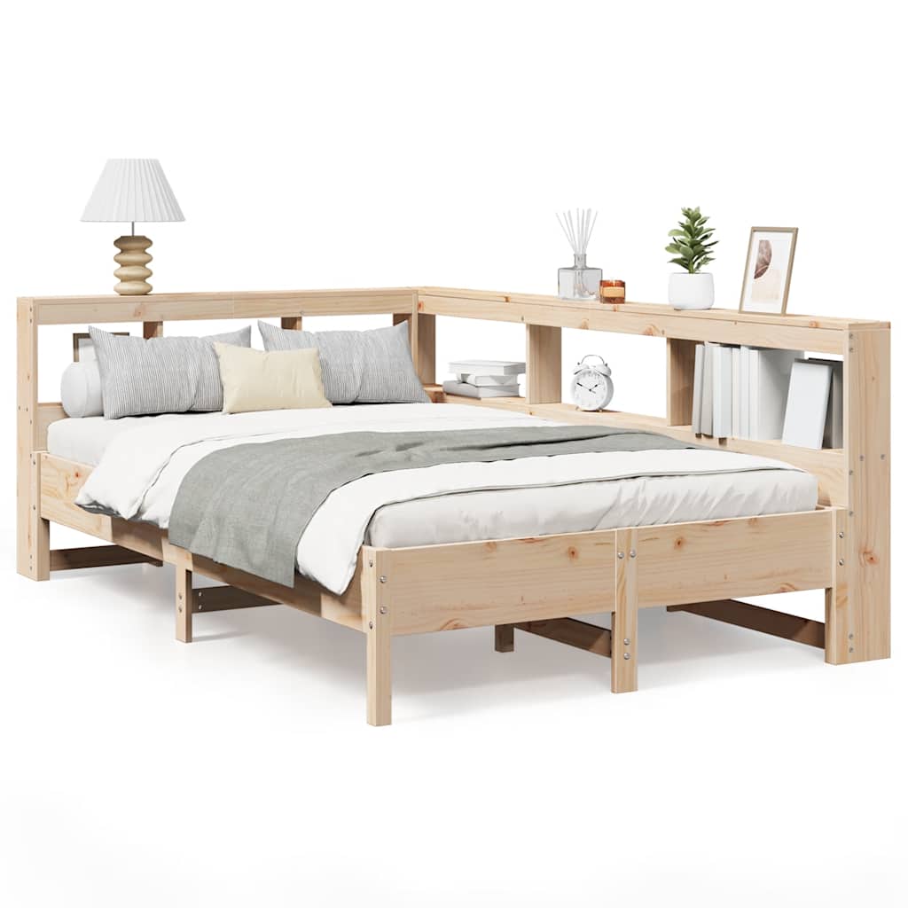 Bed met boekenkast zonder matras massief grenenhout 140x190 cm