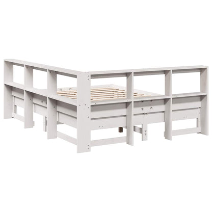 Bed met boekenkast zonder matras grenenhout wit 135x190 cm