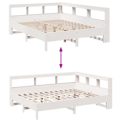 Bed met boekenkast zonder matras grenenhout wit 135x190 cm