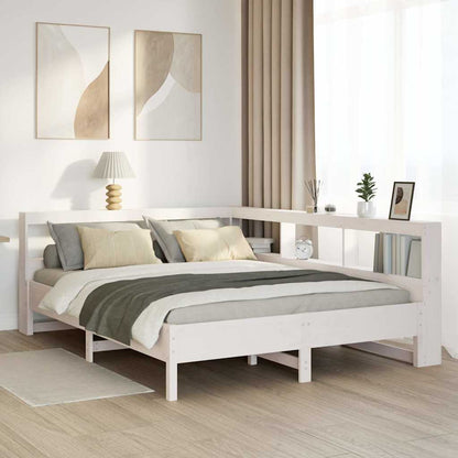 Bed met boekenkast zonder matras grenenhout wit 135x190 cm
