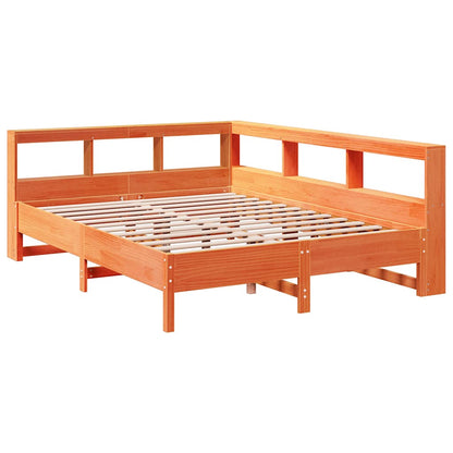 Bed met boekenkast zonder matras grenenhout wasbruin 135x190 cm