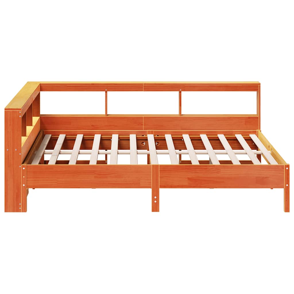 Bed met boekenkast zonder matras grenenhout wasbruin 135x190 cm
