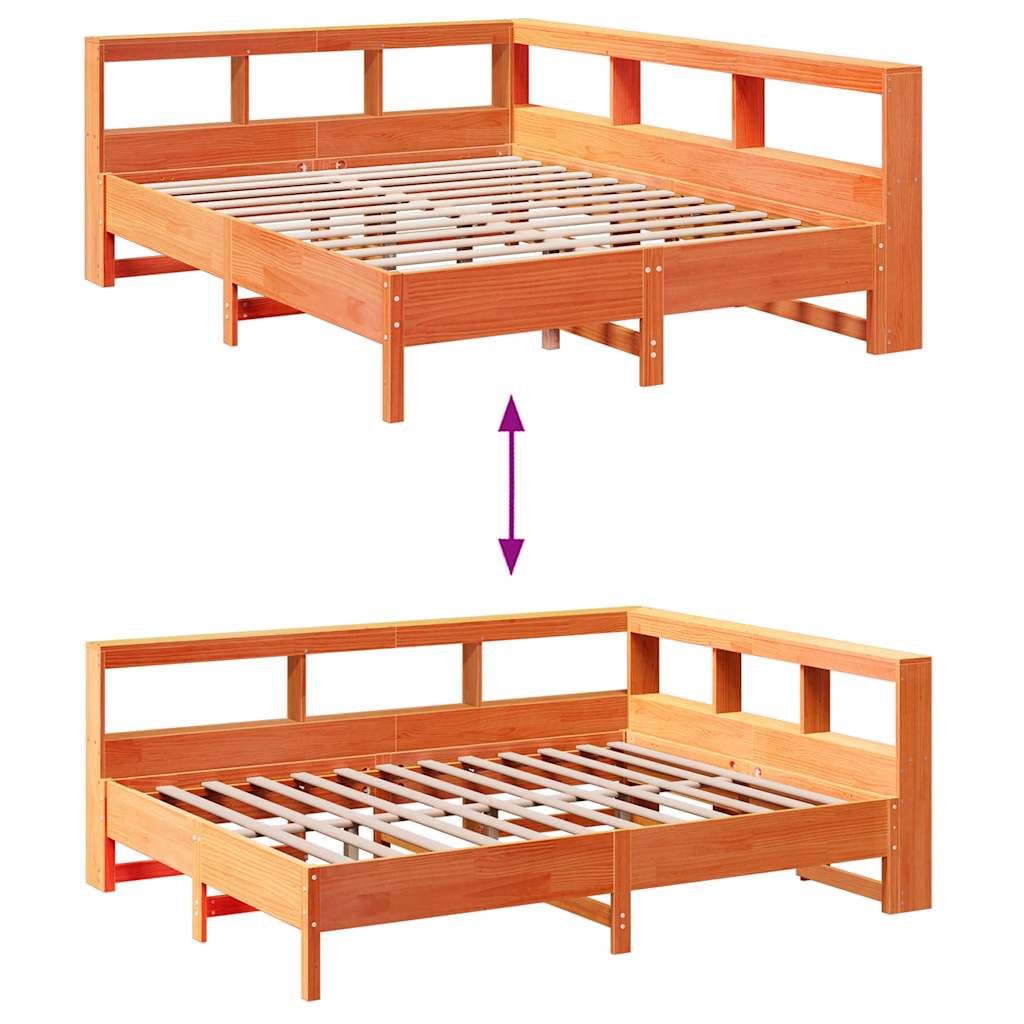 Bed met boekenkast zonder matras grenenhout wasbruin 135x190 cm