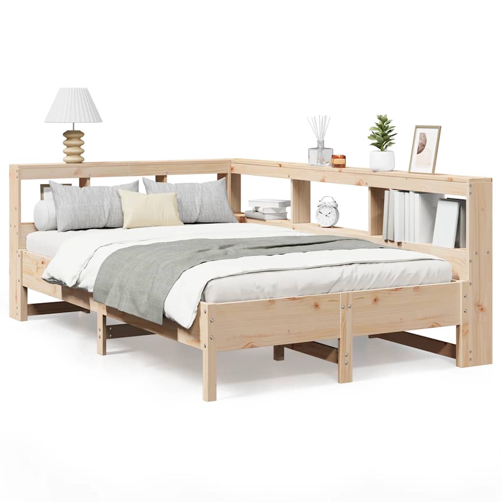 Bed Met Boekenkast Zonder Matras Massief Grenenhout 120 x 190 cm Naturel