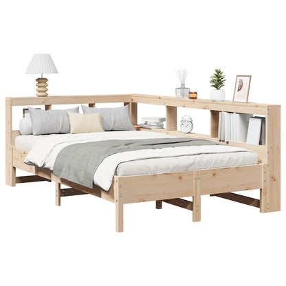 Bed Met Boekenkast Zonder Matras Massief Grenenhout 120 x 190 cm Naturel