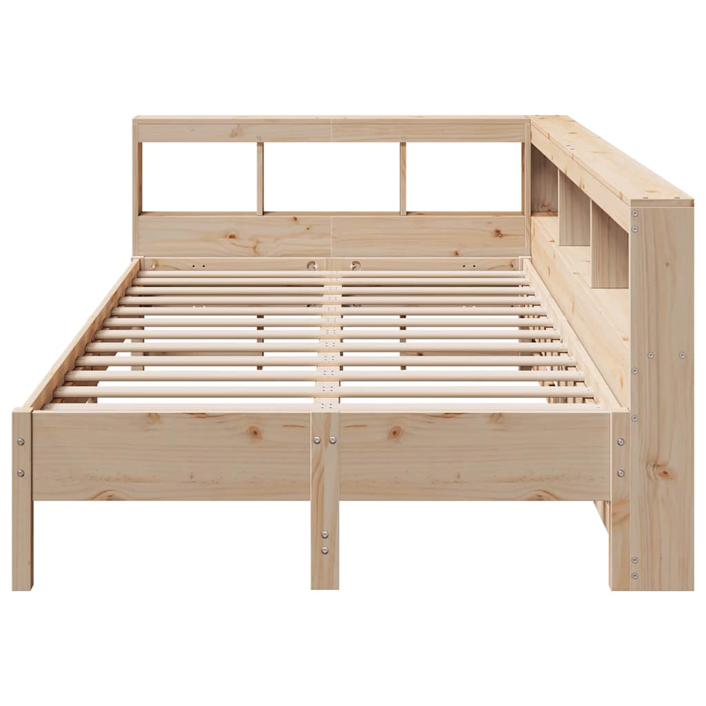 Bed Met Boekenkast Zonder Matras Massief Grenenhout 120 x 190 cm Naturel