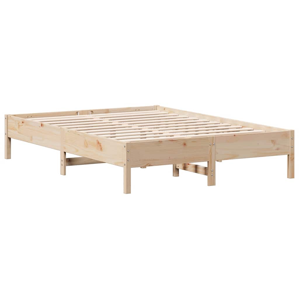 Bed Met Boekenkast Zonder Matras Massief Grenenhout 120 x 190 cm Naturel