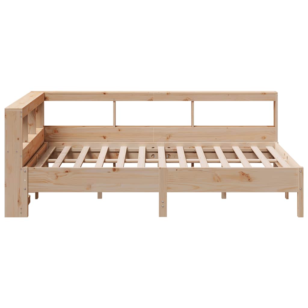 Bed Met Boekenkast Zonder Matras Massief Grenenhout 120 x 190 cm Naturel