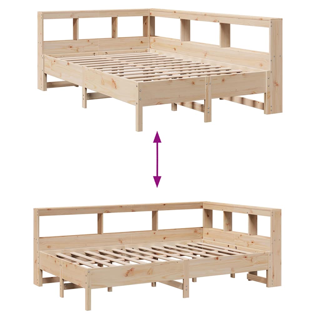 Bed Met Boekenkast Zonder Matras Massief Grenenhout 120 x 190 cm Naturel