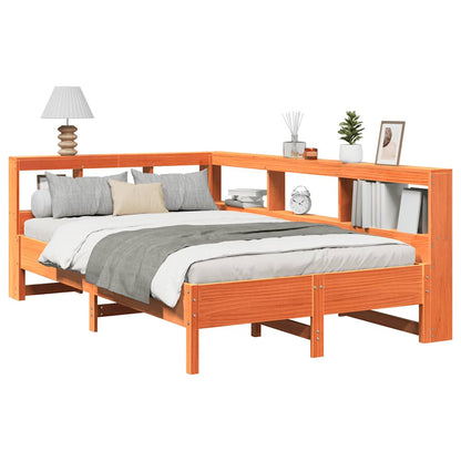 Bed met boekenkast zonder matras grenenhout wasbruin 120x190 cm