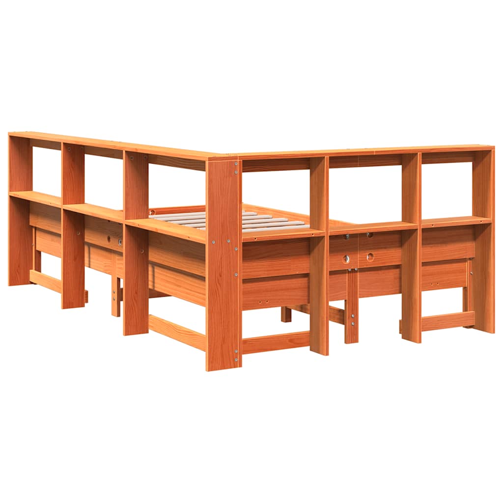 Bed met boekenkast zonder matras grenenhout wasbruin 120x190 cm