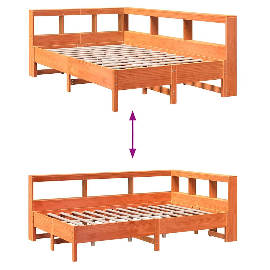 Bed met boekenkast zonder matras grenenhout wasbruin 120x190 cm