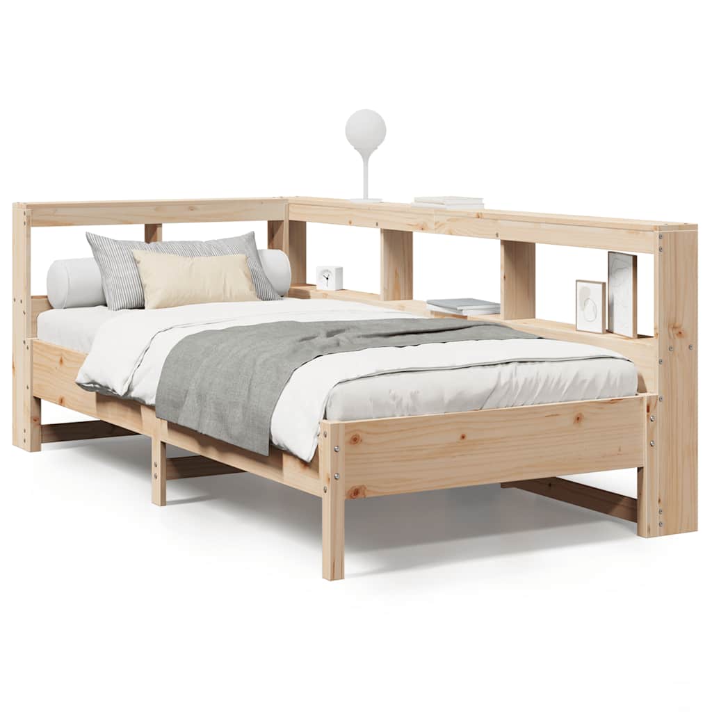 Bed met boekenkast zonder matras massief grenenhout 75x190 cm