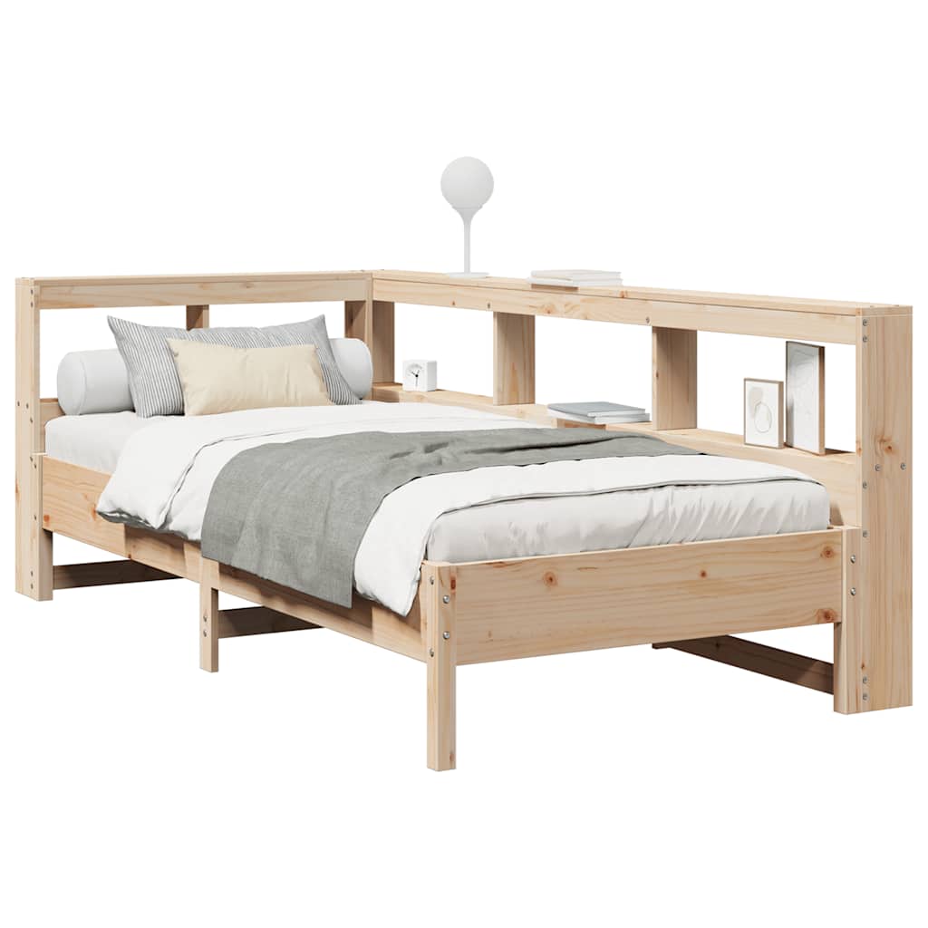 Bed met boekenkast zonder matras massief grenenhout 75x190 cm