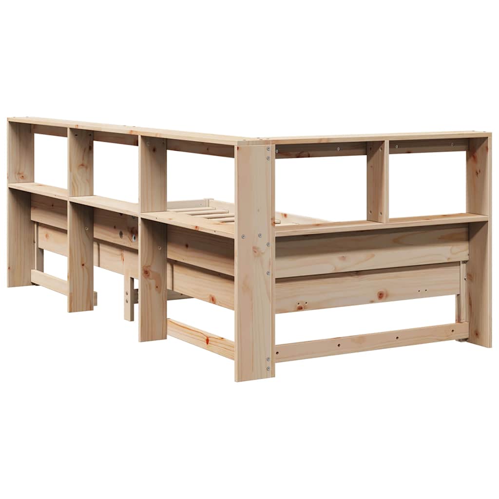 Bed met boekenkast zonder matras massief grenenhout 75x190 cm
