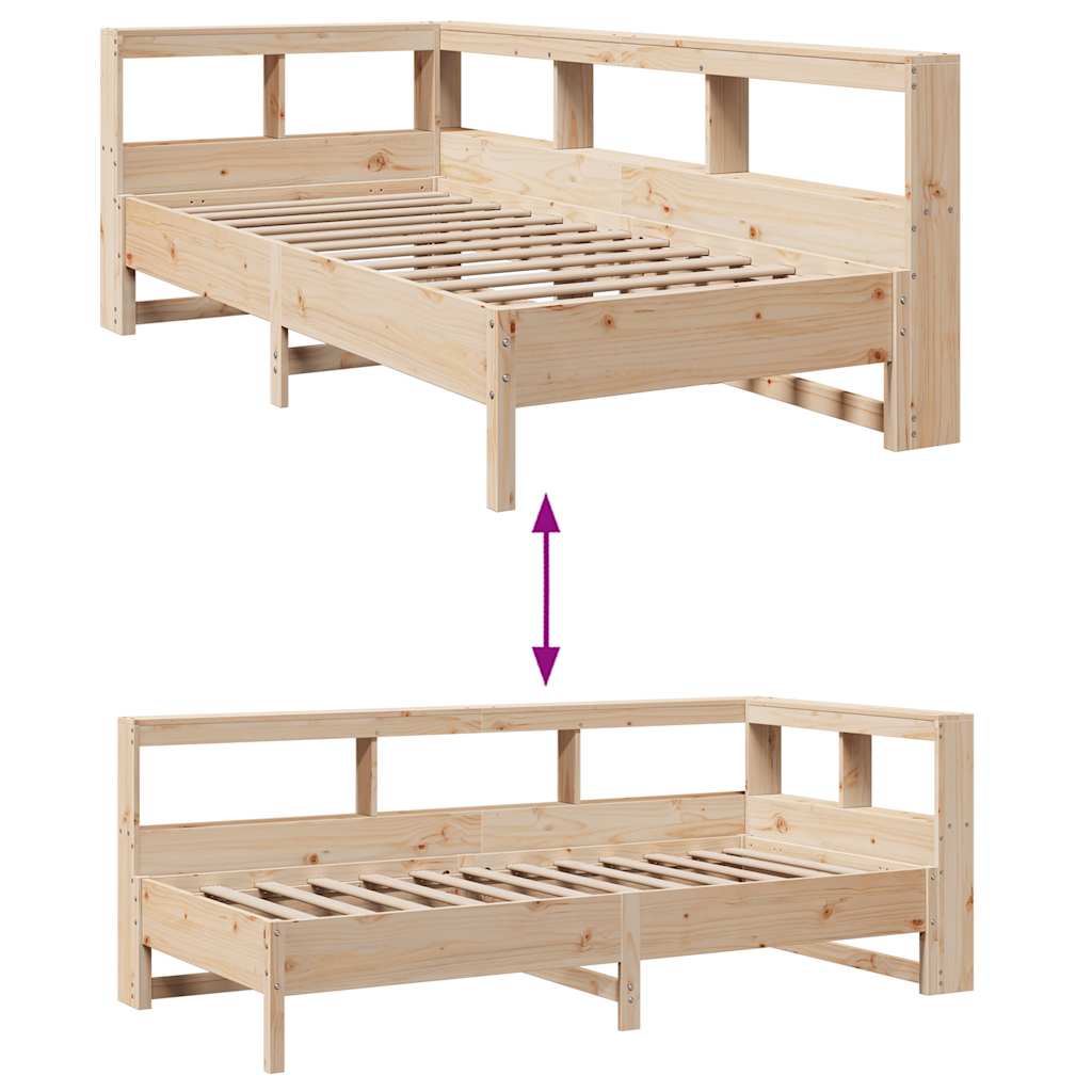 Bed met boekenkast zonder matras massief grenenhout 75x190 cm