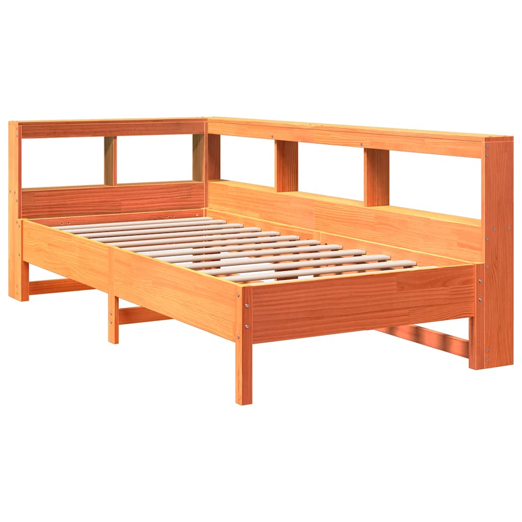 Bed met boekenkast zonder matras grenenhout wasbruin 75x190 cm