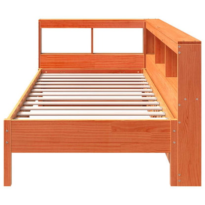 Bed met boekenkast zonder matras grenenhout wasbruin 75x190 cm