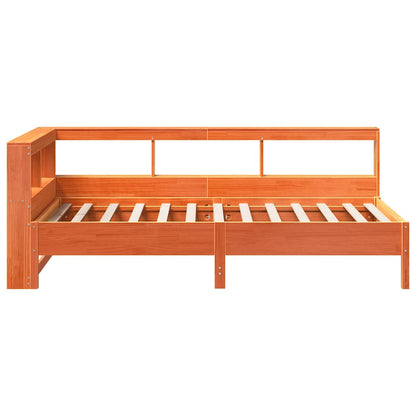 Bed met boekenkast zonder matras grenenhout wasbruin 75x190 cm